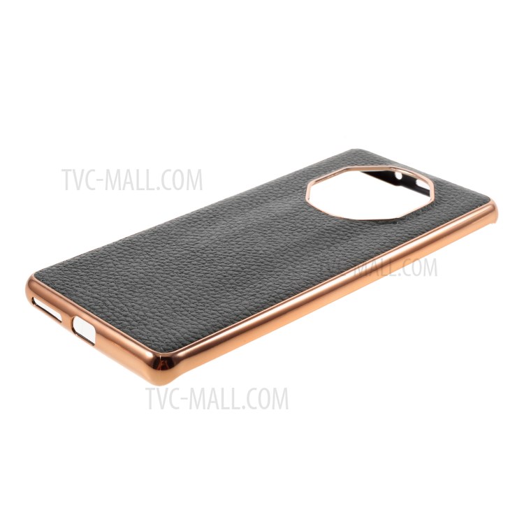 Plated TPU + Genuine Leather Litchi Texture Phone Case for Huawei Mate 40 RS Porsche Design - Green-5