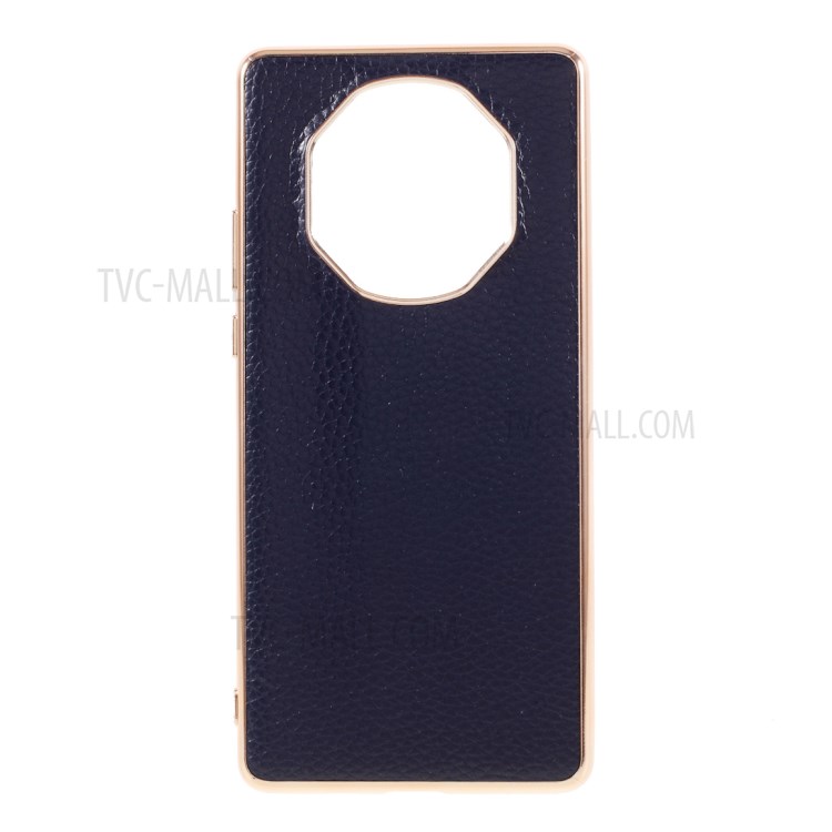 Plated TPU + Genuine Leather Litchi Texture Phone Case for Huawei Mate 40 RS Porsche Design - Blue-1