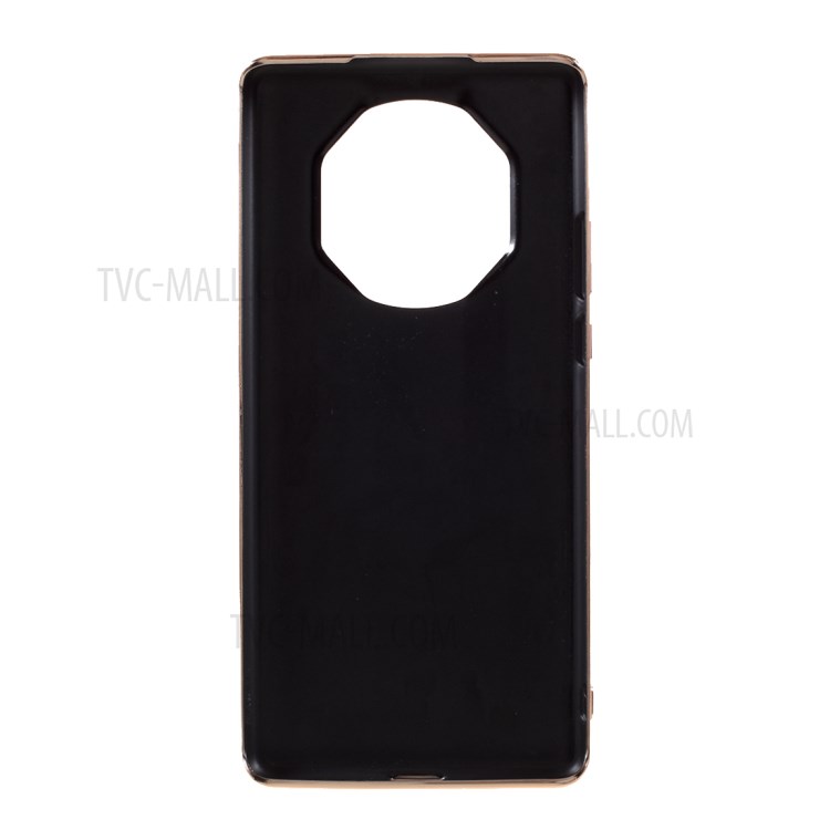 Plated TPU + Genuine Leather Litchi Texture Phone Case for Huawei Mate 40 RS Porsche Design - Blue-3