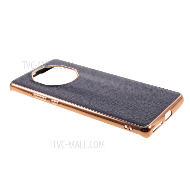 Plated TPU + Genuine Leather Litchi Texture Phone Case for Huawei Mate 40 RS Porsche Design - Blue-4