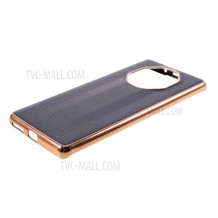 Plated TPU + Genuine Leather Litchi Texture Phone Case for Huawei Mate 40 RS Porsche Design - Blue-5