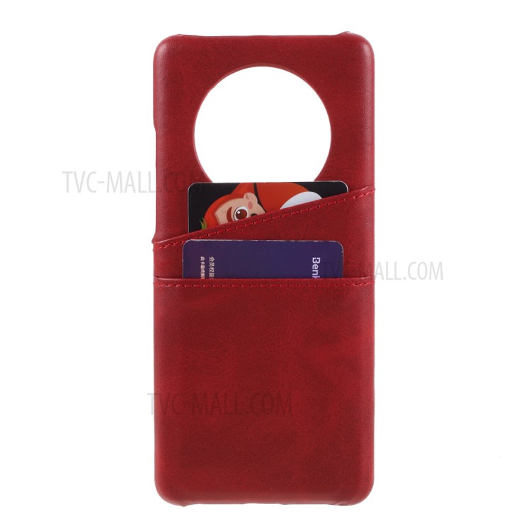 Double Card Slots PU Leather Coated PC Cover for Huawei Mate 40 - Red-4