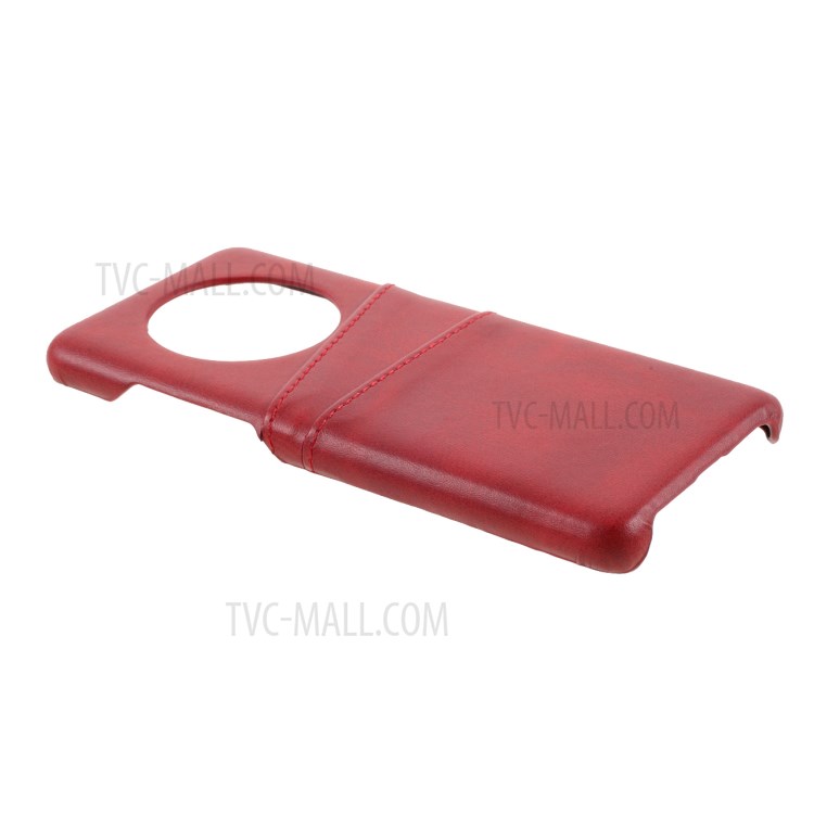 Double Card Slots PU Leather Coated PC Cover for Huawei Mate 40 - Red-5