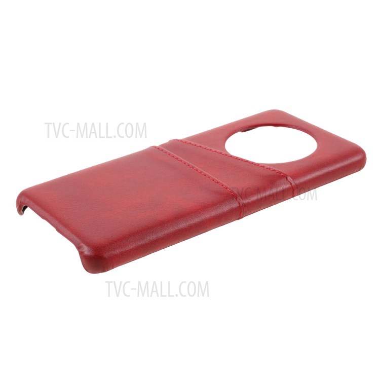 Double Card Slots PU Leather Coated PC Cover for Huawei Mate 40 - Red-6