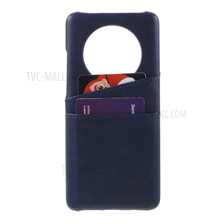 Double Card Slots PU Leather Coated PC Cover for Huawei Mate 40 Pro - Blue-4