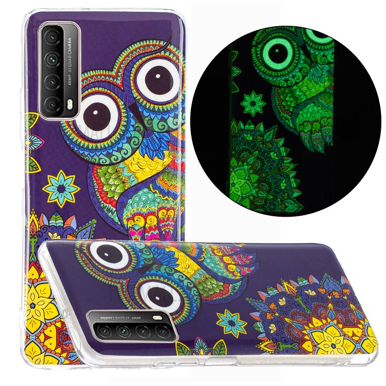 Unique Noctilucent IMD TPU Case for Huawei P smart 2021/Y7a Protective Cover - Owl-1