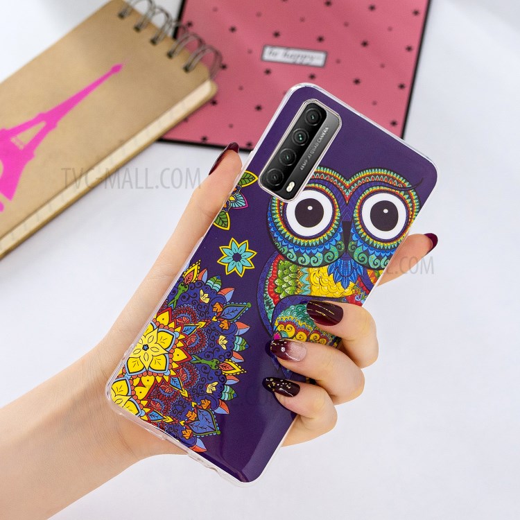 Unique Noctilucent IMD TPU Case for Huawei P smart 2021/Y7a Protective Cover - Owl-5