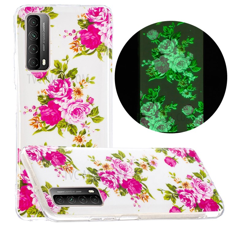 Unique Noctilucent IMD TPU Case for Huawei P smart 2021/Y7a Protective Cover - Blooming Peonies-1