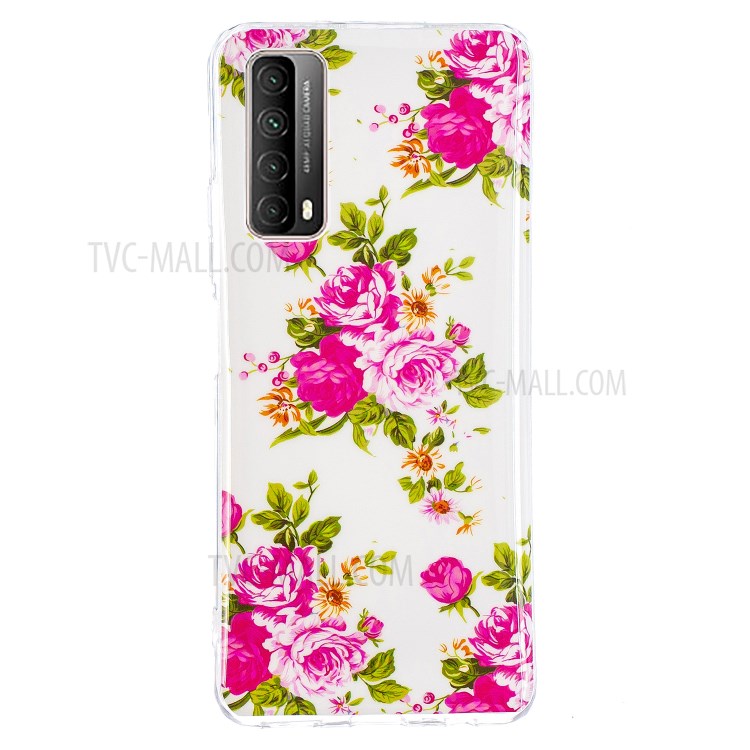 Unique Noctilucent IMD TPU Case for Huawei P smart 2021/Y7a Protective Cover - Blooming Peonies-3