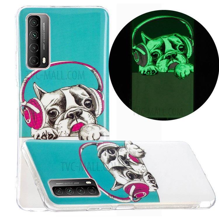 Unique Noctilucent IMD TPU Case for Huawei P smart 2021/Y7a Protective Cover - Dog Wearing Headset-1