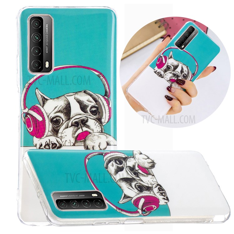 Unique Noctilucent IMD TPU Case for Huawei P smart 2021/Y7a Protective Cover - Dog Wearing Headset-2