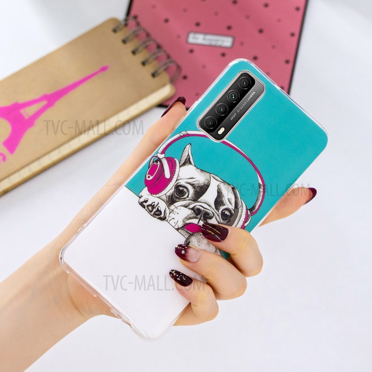 Unique Noctilucent IMD TPU Case for Huawei P smart 2021/Y7a Protective Cover - Dog Wearing Headset-5