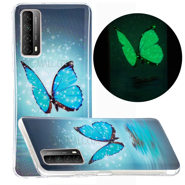 Unique Noctilucent IMD TPU Case for Huawei P smart 2021/Y7a Protective Cover - Blue Butterfly-1