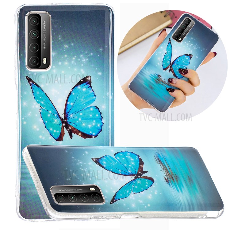 Unique Noctilucent IMD TPU Case for Huawei P smart 2021/Y7a Protective Cover - Blue Butterfly-2