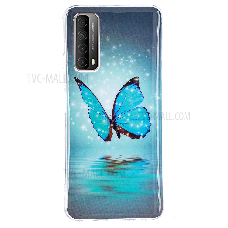Unique Noctilucent IMD TPU Case for Huawei P smart 2021/Y7a Protective Cover - Blue Butterfly-3