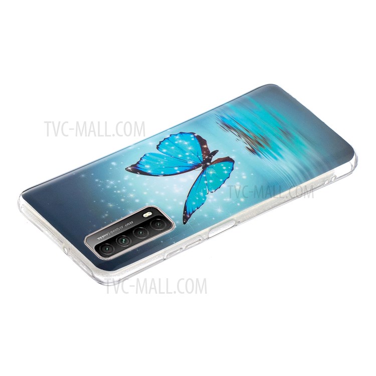 Unique Noctilucent IMD TPU Case for Huawei P smart 2021/Y7a Protective Cover - Blue Butterfly-4