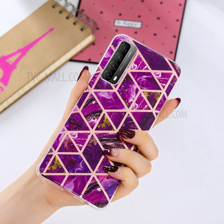 Marble Pattern for Huawei P smart 2021/Y7a Rose Gold Electroplating IMD TPU Case - Rose-4