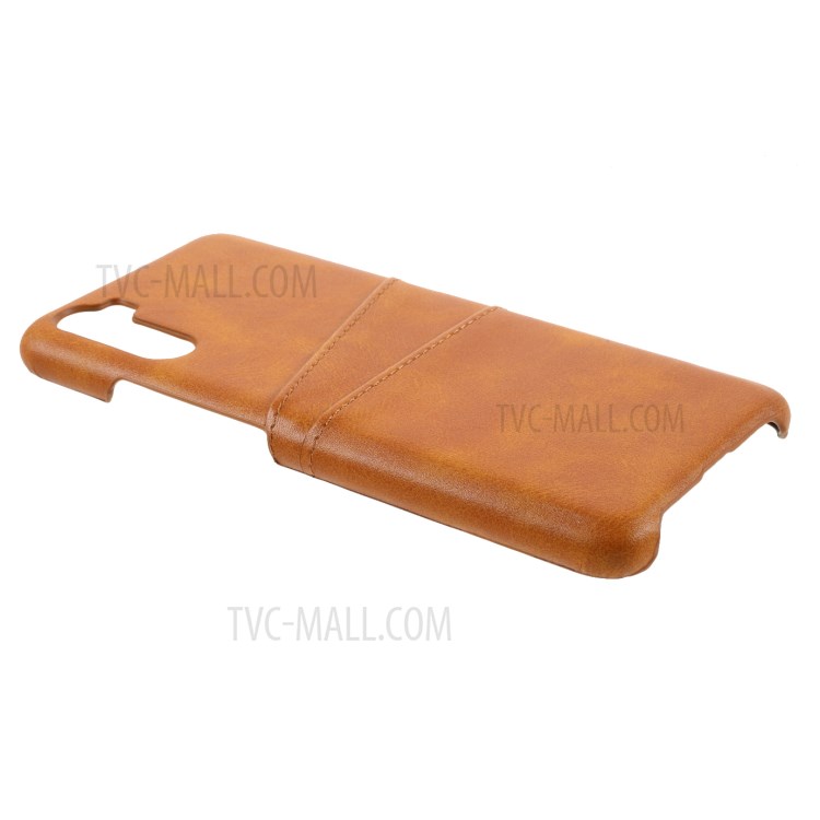 Double Card Slots PU Leather Coated PC Cover for Huawei Mate 40 Lite - Light Brown-5