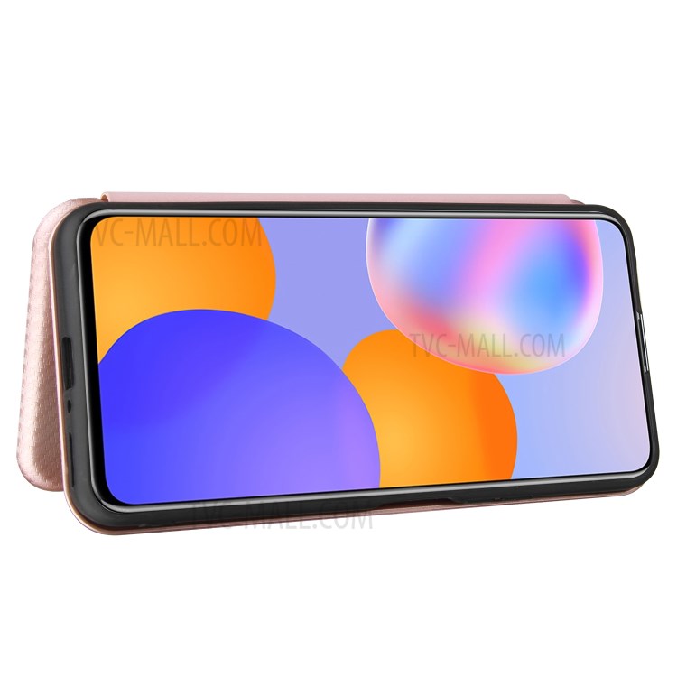Auto-absorbed Carbon Fiber Texture Stand Cover for Huawei Y9a Leather Case - Pink-10