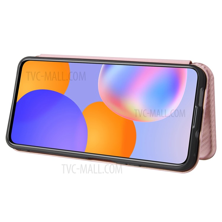 Auto-absorbed Carbon Fiber Texture Stand Cover for Huawei Y9a Leather Case - Pink-11