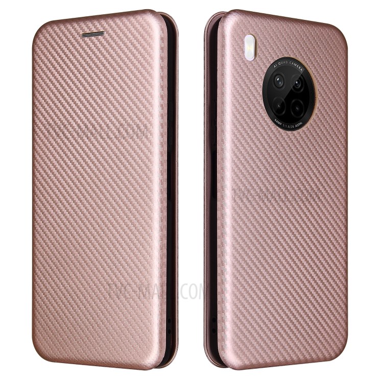 Auto-absorbed Carbon Fiber Texture Stand Cover for Huawei Y9a Leather Case - Pink-12