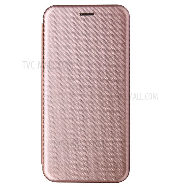 Auto-absorbed Carbon Fiber Texture Stand Cover for Huawei Y9a Leather Case - Pink-2