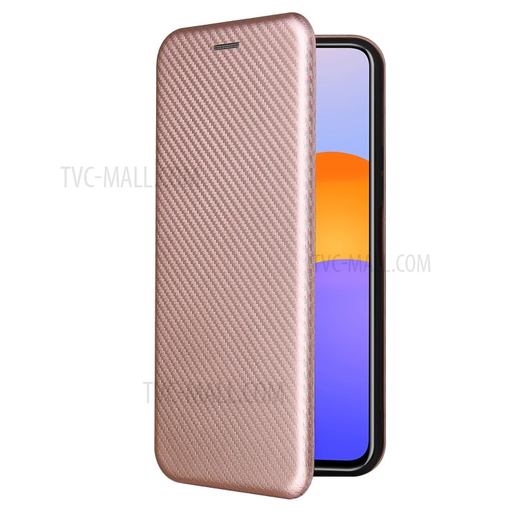 Auto-absorbed Carbon Fiber Texture Stand Cover for Huawei Y9a Leather Case - Pink-3