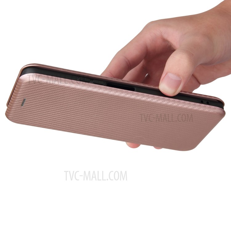 Auto-absorbed Carbon Fiber Texture Stand Cover for Huawei Y9a Leather Case - Pink-6