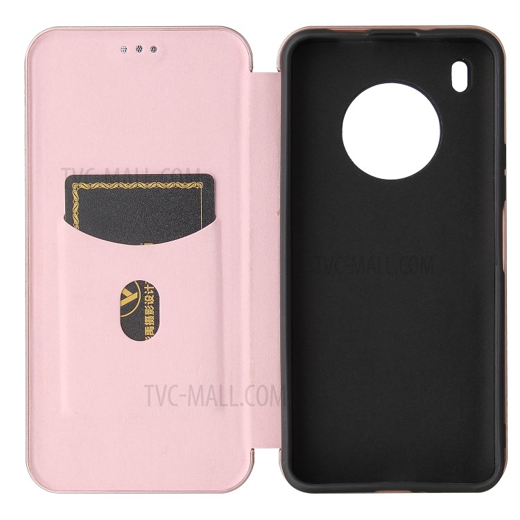Auto-absorbed Carbon Fiber Texture Stand Cover for Huawei Y9a Leather Case - Pink-7