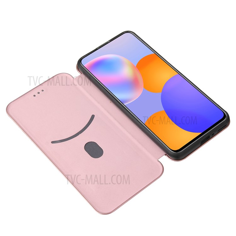 Auto-absorbed Carbon Fiber Texture Stand Cover for Huawei Y9a Leather Case - Pink-8