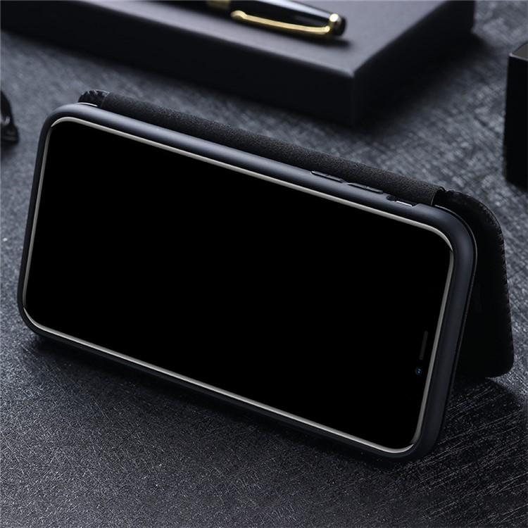 Auto-absorbed Stand Cover for Honor 10X Lite Carbon Fiber Texture Leather Case - Black-20