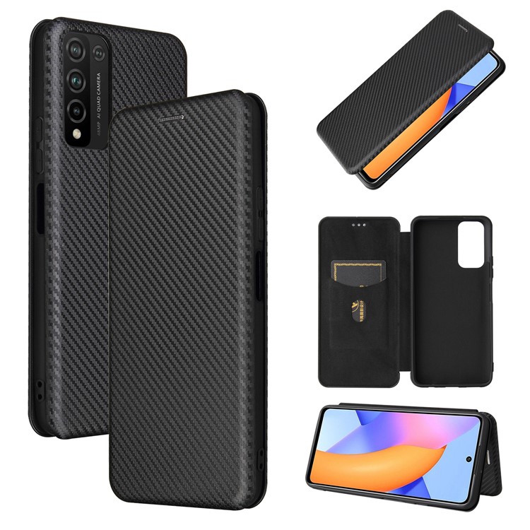 Auto-absorbed Stand Cover for Honor 10X Lite Carbon Fiber Texture Leather Case - Black-3