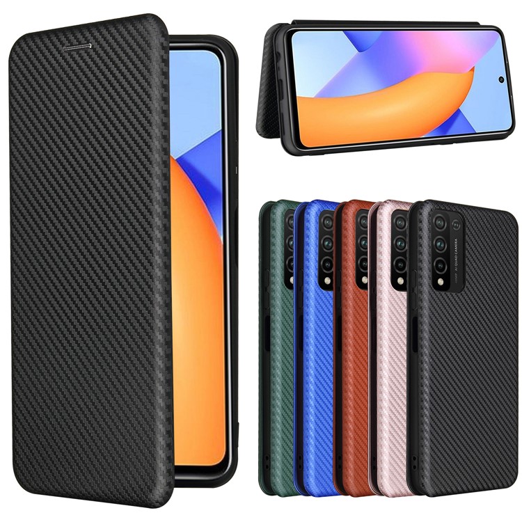 Auto-absorbed Stand Cover for Honor 10X Lite Carbon Fiber Texture Leather Case - Black-4