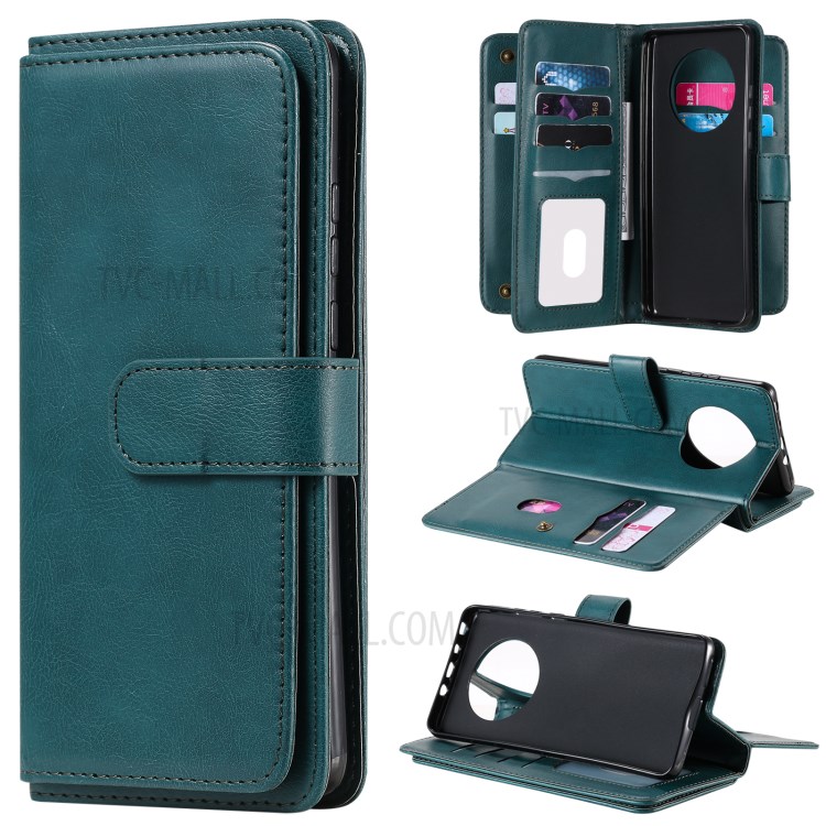 Multi-function 10 Card Slots Case for Huawei Mate 40 Pro Stand Leather Cover - Green-1