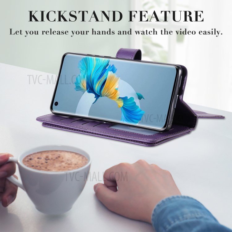 Multi-function 10 Card Slots Case for Huawei Mate 40 Pro Stand Leather Cover - Purple-14