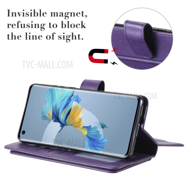 Multi-function 10 Card Slots Case for Huawei Mate 40 Pro Stand Leather Cover - Purple-16