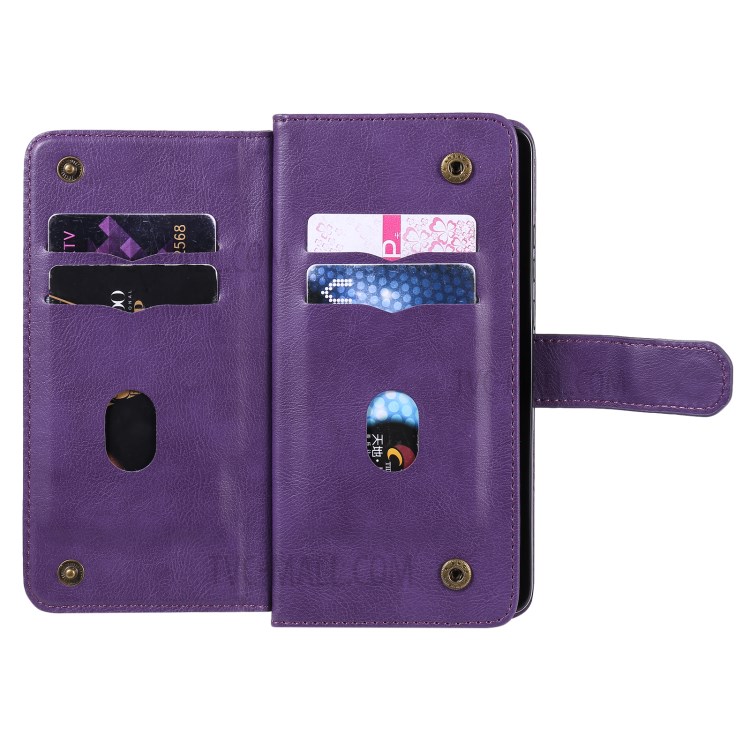 Multi-function 10 Card Slots Case for Huawei Mate 40 Pro Stand Leather Cover - Purple-5