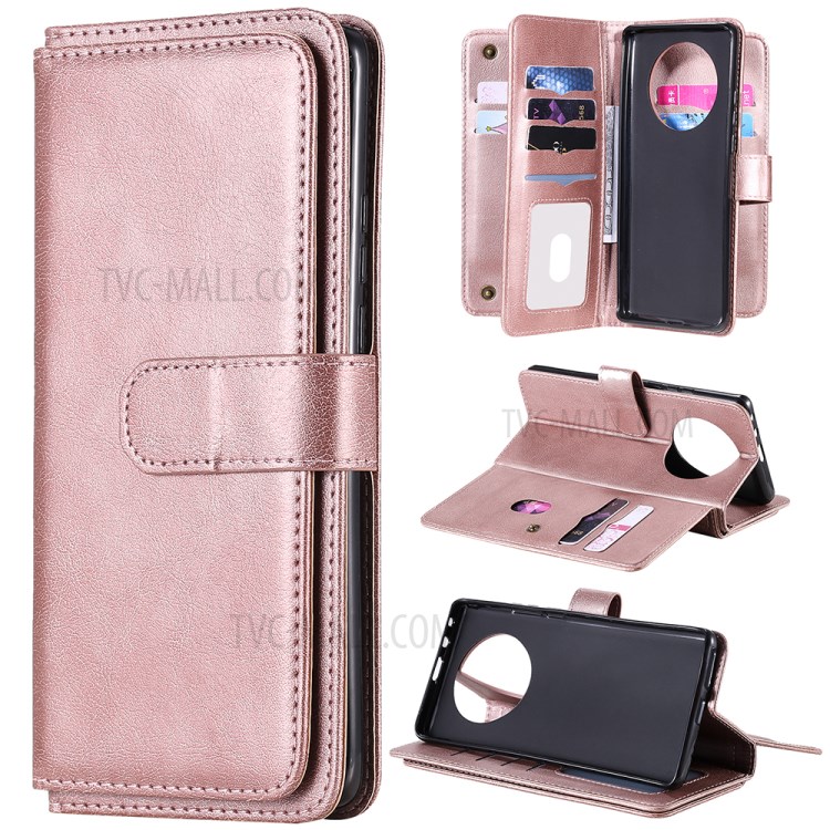 Multi-function 10 Card Slots Case for Huawei Mate 40 Wallet Leather Cover - Rose Gold-1