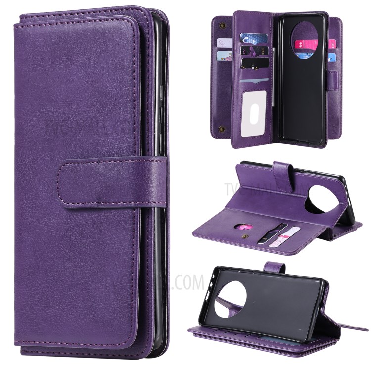 Multi-function 10 Card Slots Case for Huawei Mate 40 Wallet Leather Cover - Purple-1
