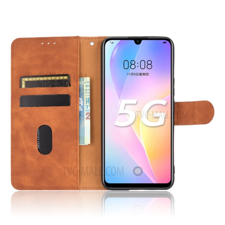 Comfortable Touch Feeling PU Leather Phone Case with Wallet + Stand for Huawei nova 8 SE - Brown-5
