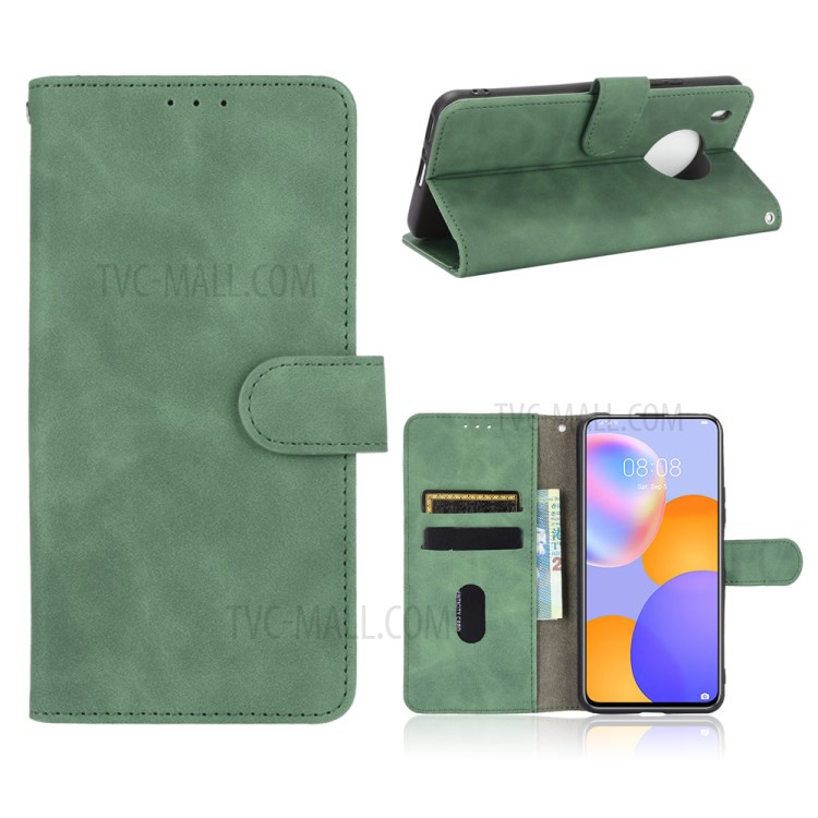 Skin-Touch Flip Wallet Leather Protector Stand Phone Case for Huawei Y9a - Green-1