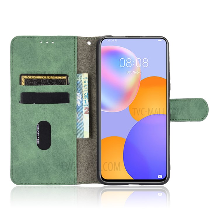 Skin-Touch Flip Wallet Leather Protector Stand Phone Case for Huawei Y9a - Green-3