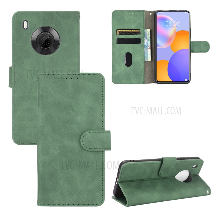 Skin-Touch Flip Wallet Leather Protector Stand Phone Case for Huawei Y9a - Green-6