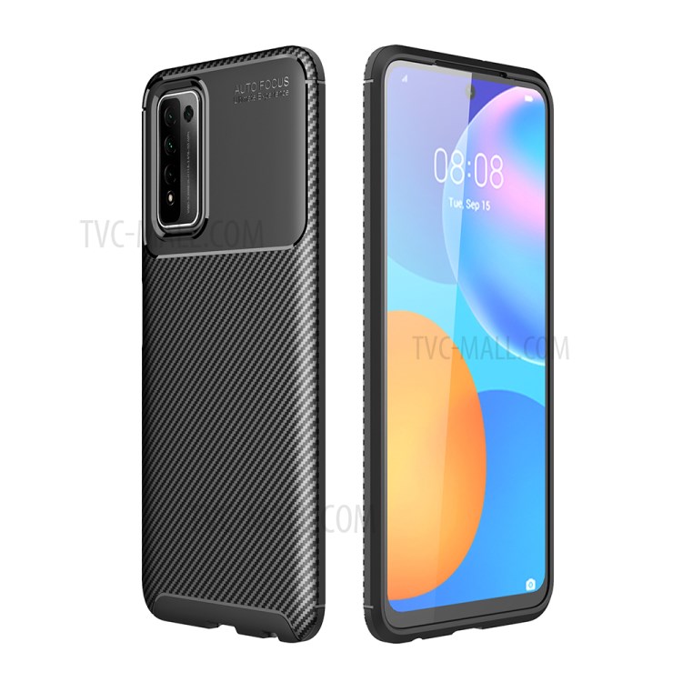 Shock Absorption Carbon Fiber Texture Case TPU Phone Protector Case for Honor 10X Lite - Black-1