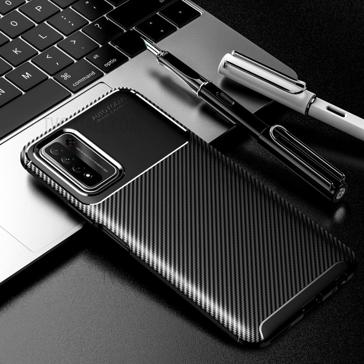 Shock Absorption Carbon Fiber Texture Case TPU Phone Protector Case for Honor 10X Lite - Black-10