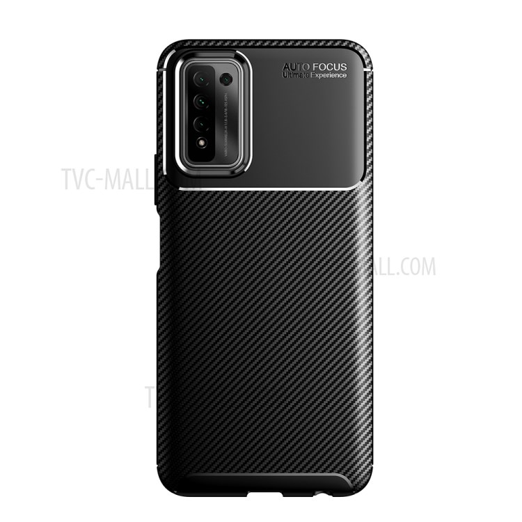 Shock Absorption Carbon Fiber Texture Case TPU Phone Protector Case for Honor 10X Lite - Black-8