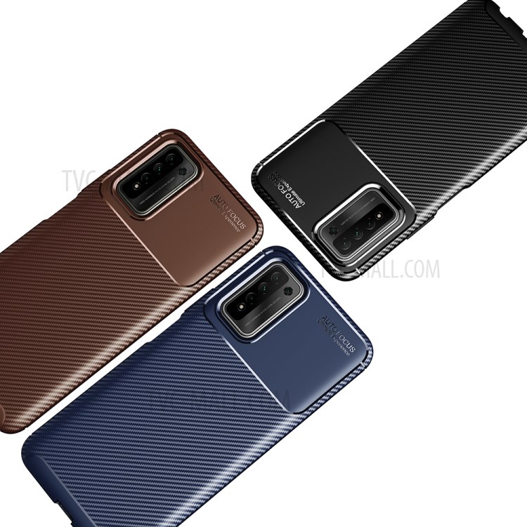 Shock Absorption Carbon Fiber Texture Case TPU Phone Protector Case for Honor 10X Lite - Black-9