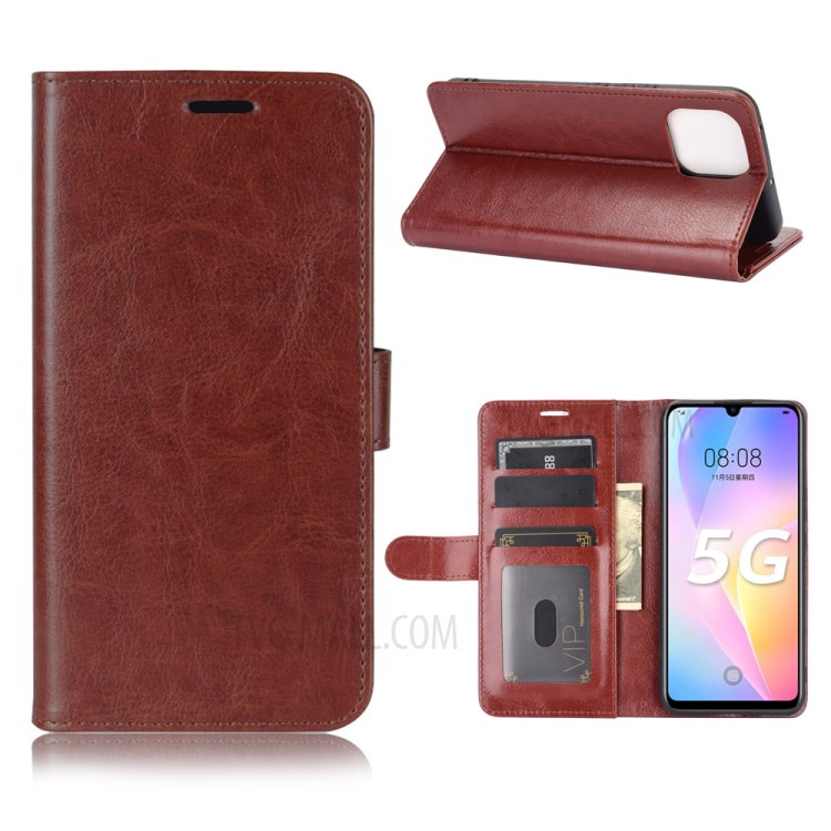 Crazy Horse Texture Leather Wallet Cover Case with Stand for Huawei nova 8 SE - Brown-1