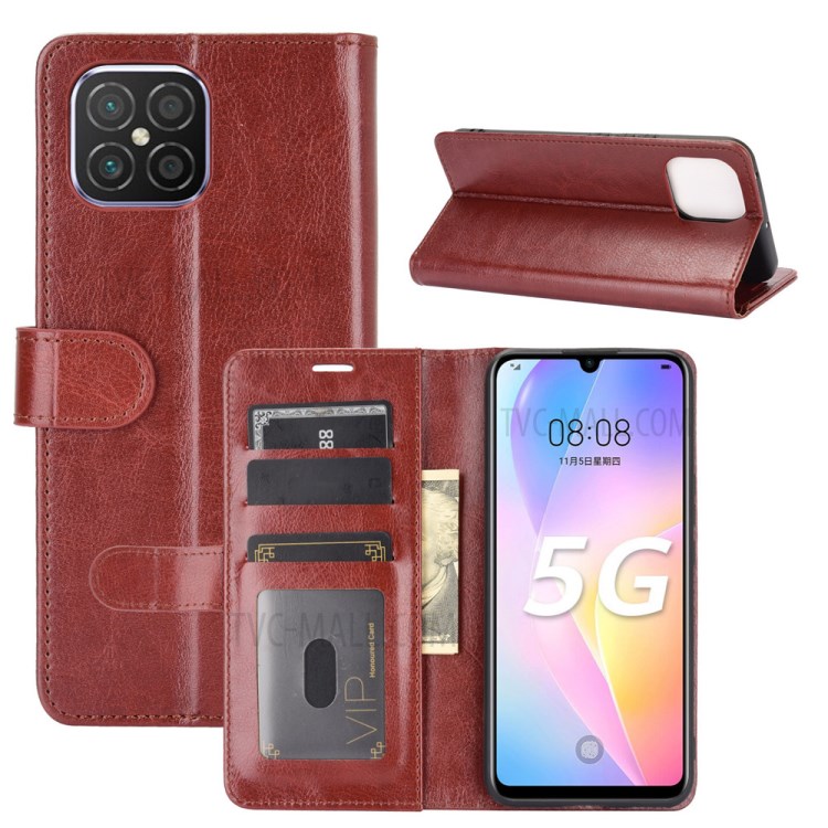 Crazy Horse Texture Leather Wallet Cover Case with Stand for Huawei nova 8 SE - Brown-6
