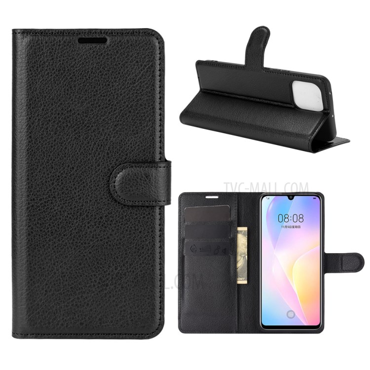 Litchi Skin Wallet Style Case with Stand Leather Protector Shell for Huawei nova 8 SE - Black-1